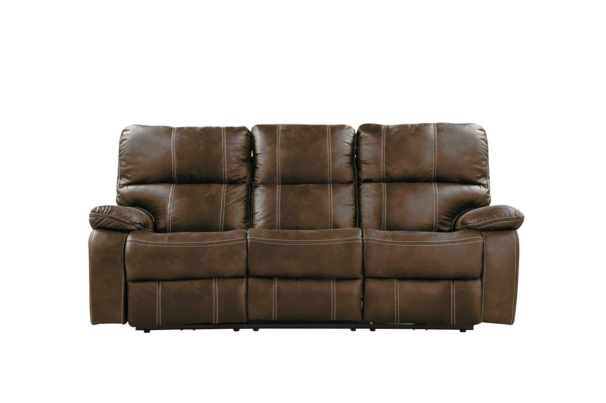 Chocolate Brown 84" Power Sofa with Dual Recliners, Microsuede Upholstery, and USB