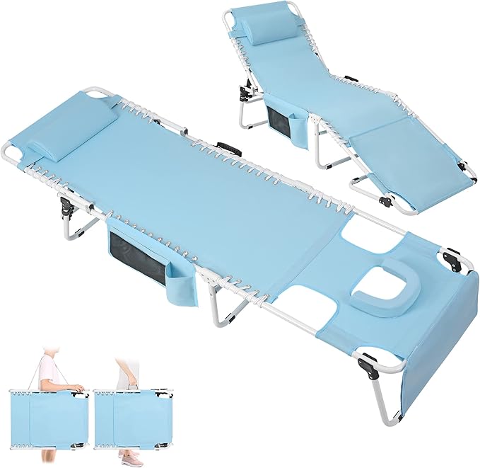 Oversized Heavy Duty Tanning Chair with Face Hole Adjustable 5-Position Folding