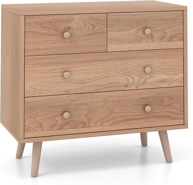4-Drawer Dresser, Free-Standing Chest Wood Legs