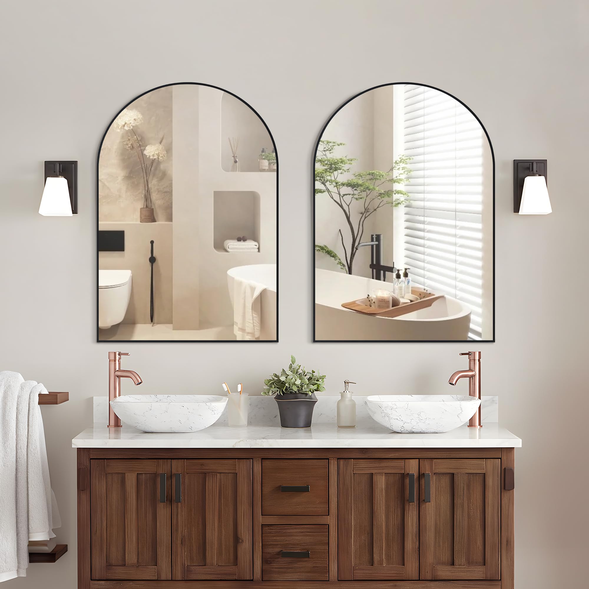 Arched Bathroom Mirror, Wall Mounted Mirror, Black Vanity Wall Mirror