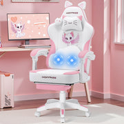 Pink Gaming Chair with Cat Ears and Footrest