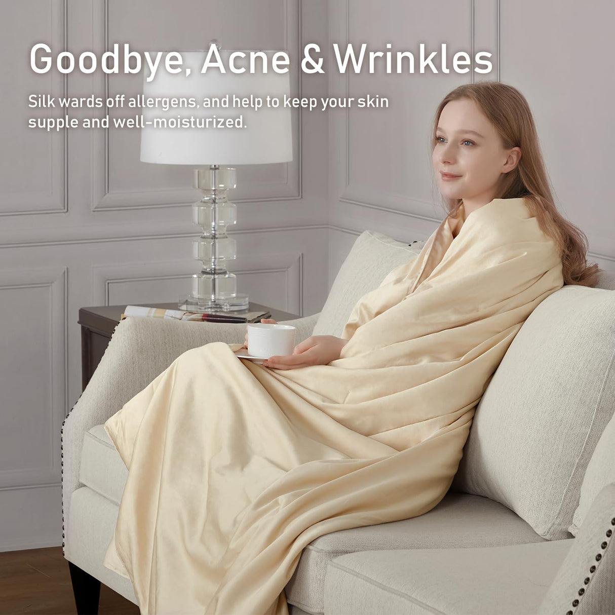 SilKicah Silk Comforter King Size, 100% Natural Silk Filled Duvet Breathable Lightweight Pure Silk Quilt for Summer Season(102"×90")