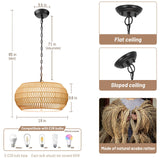 Fabric Basket Rattan Chandeliers For Dining Room,Woven Kitchen Lighting Fixtures