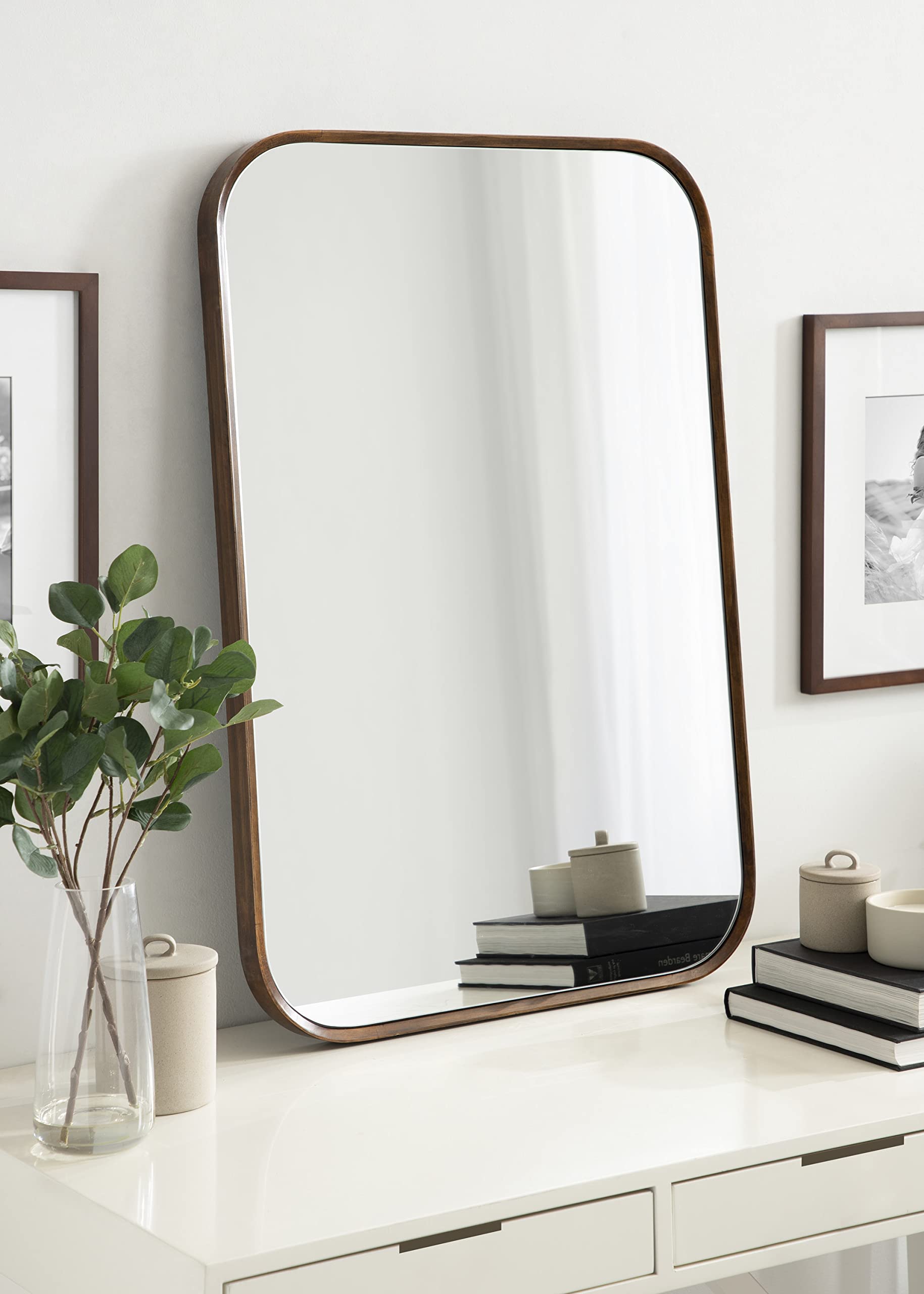 Nordlund Modern Wood Framed Wall Mirror, Walnut Brown