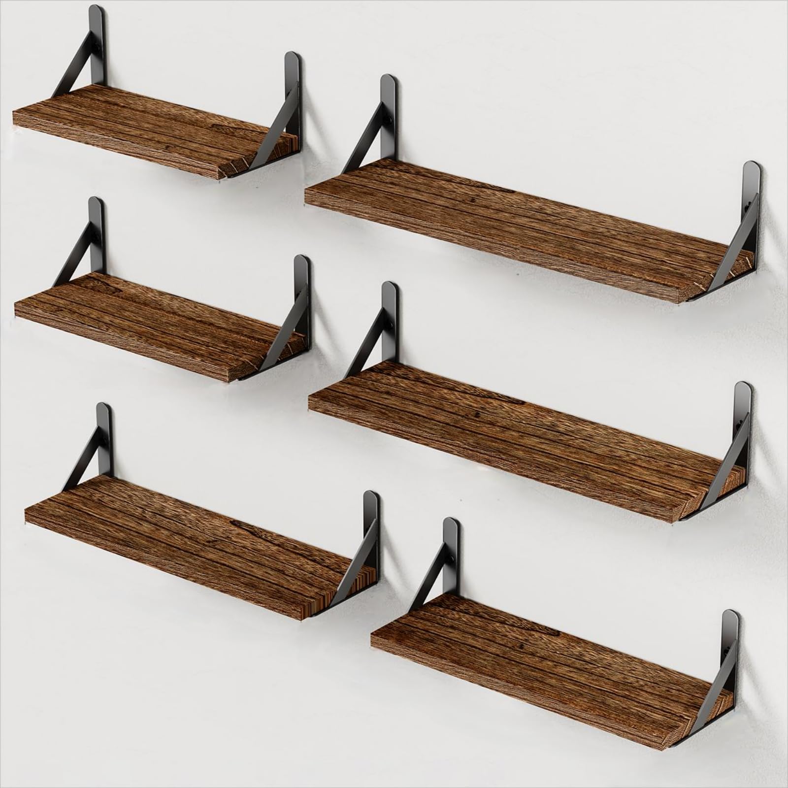Wall Shelves Set of 6, Wood Floating Shelves for Wall Decor, Rustic Farmhouse Wall Shelves