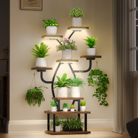 Plant Stand Indoor with Grow Light, 8 Tiered 48" Small Plant Shelf, Corner Plant Stand Stand