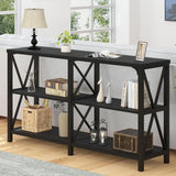 Black Console Table, Modern Entryway Table with 3 Tier Storage Shelves, Industrial Sofa Table Behind Couch for Living Room,