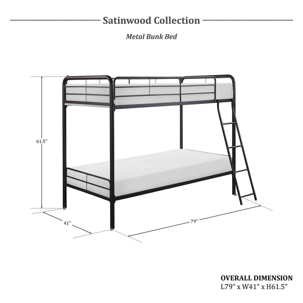 Metal Bunk Bed, Twin/Twin, Bronze