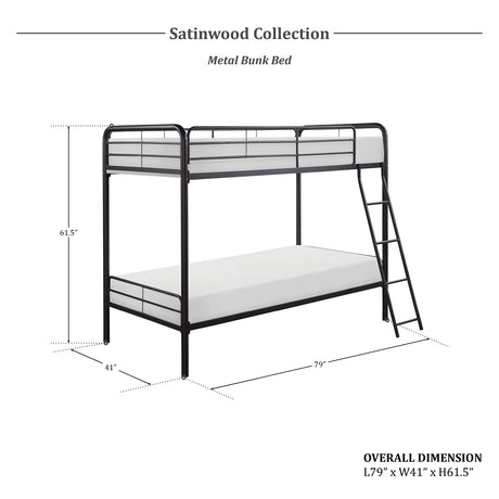 Metal Bunk Bed, Twin/Twin, Bronze