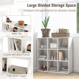 9-Cube Bookshelf, Wooden Open Bookcase, Dual Anti-Tipping Kits, Freestanding Modern Cube Storage Display Shelf for Living Room Kid's Room (White, 9-Cube)