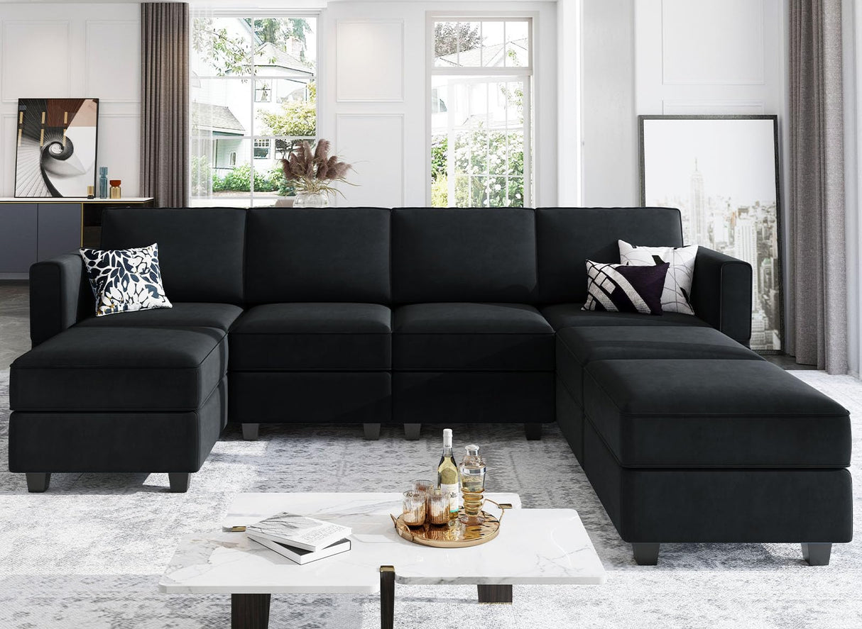 Modular Sectional Sofa U Shaped Sectional Couch with Reversible Chaises Velvet