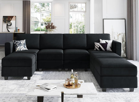 Modular Sectional Sofa U Shaped Sectional Couch with Reversible Chaises Velvet