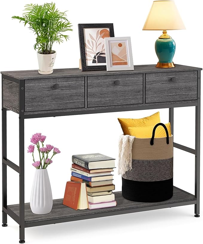 55'' Console Tables for Living Room, Entryway Table with 3 Drawers and 4 Storage Shelves