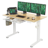 INNOVAR Bamboo Standing Desk with Drawers,48 Inch Adjustable Stand Up Desk,Quick Install Electric Home Office Stand Desk with Whole-Piece Board,Adjustable Height Computer Desk,White Frame/Bamboo Top