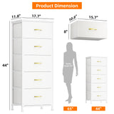 YIPPPPE White Tall Dresser for Bedroom, Vertical Storage Tower Unit with 5 Fabric Drawers, Nightstand Dresser Organizer, White Chest of Drawers for Closet, White