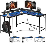 53.5" L Shaped Computer Desk Gaming Desk with LED Lights and Power Outlets