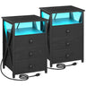 Night Stand Set 2, LED Nightstand with Charging Station, End Side Tables
