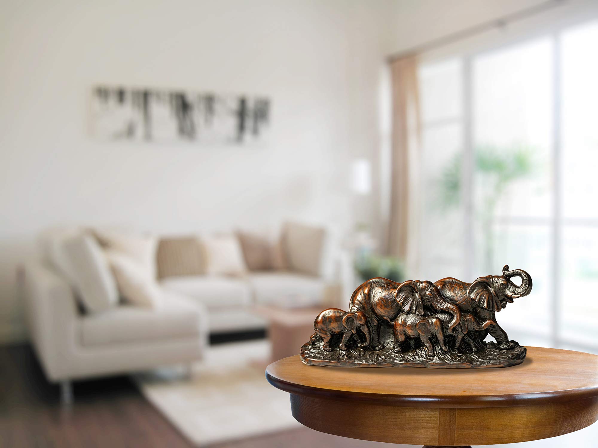 Resin Elephant Family Statue - Decorative Herd with Babies with Beautful Polished Bronze