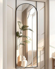 Full Length Arched Door Mirror - 16x50 Black Frame Wall Mount