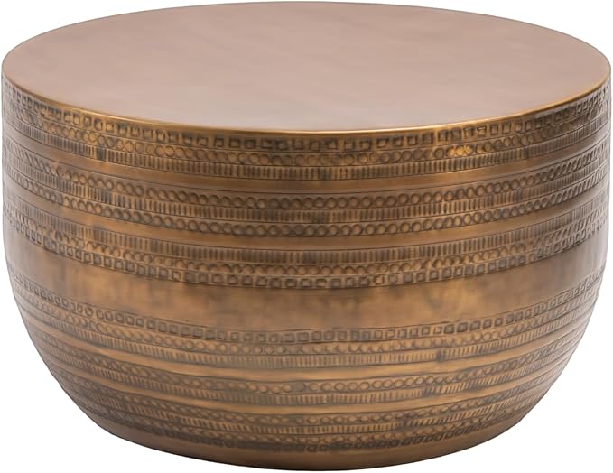Modern Round Aluminum Hammered Embossed Texturing Metal Drum Coffee Table