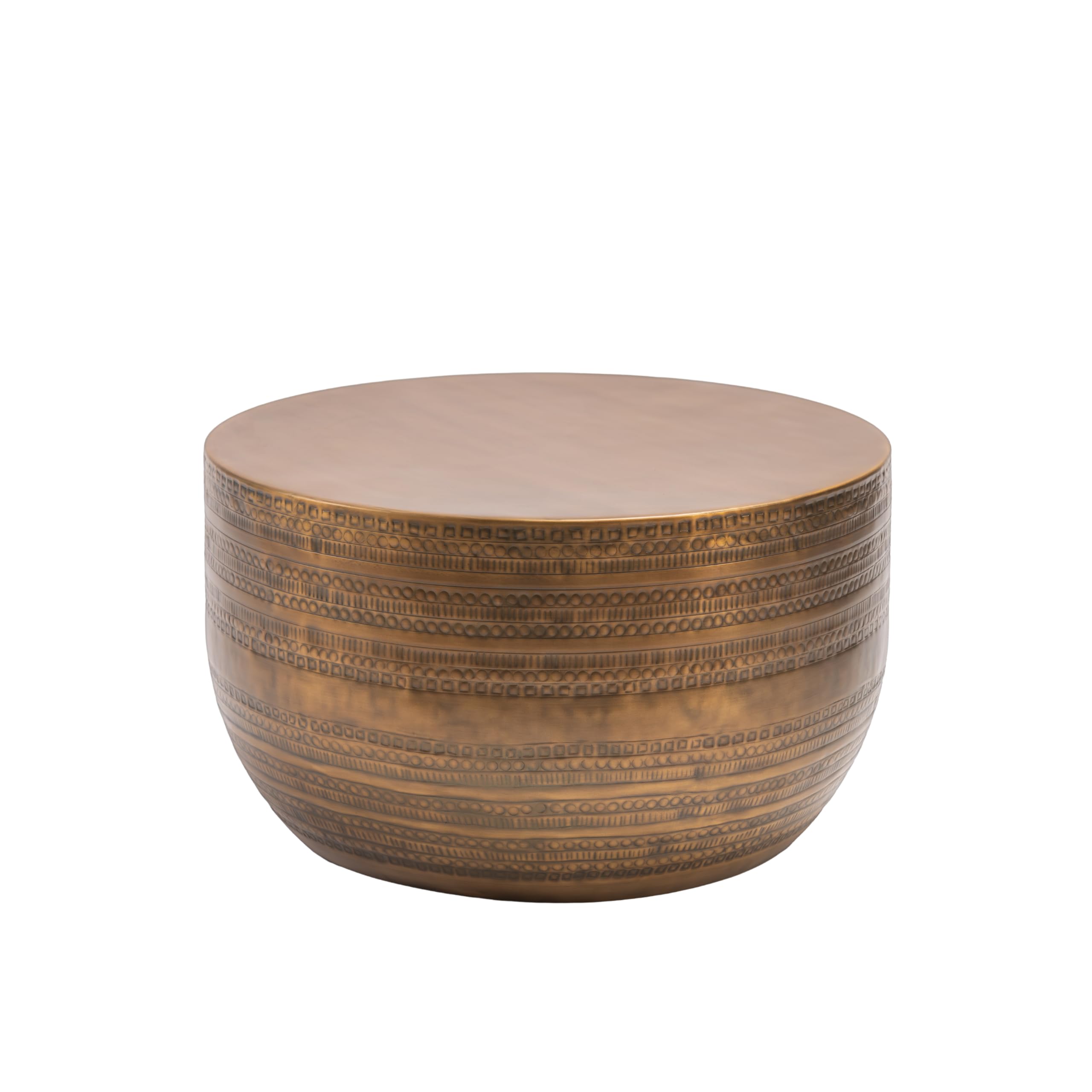 Modern Round Aluminum Hammered Embossed Texturing Metal Drum Coffee Table