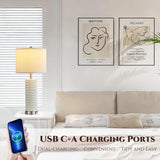 White Ceramic Table Lamps Set of 2 with USB Charging Ports