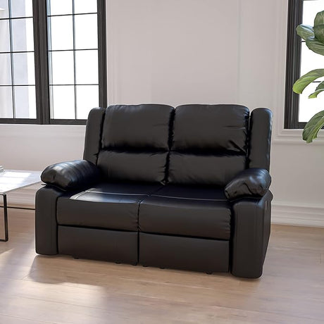 Series Black LeatherSoft Sofa with Two Built-In Recliners