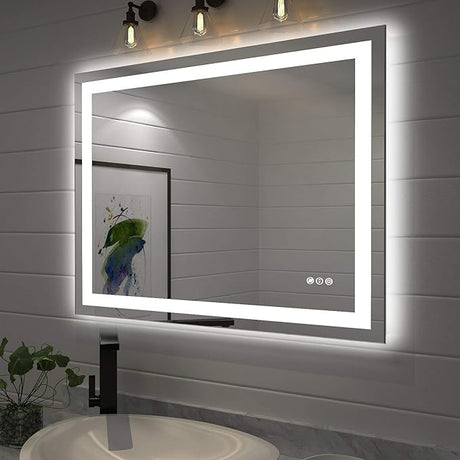 LED Vanity Bathroom Mirror 40"x 32" with Front and Backlit, Stepless Dimmable Double