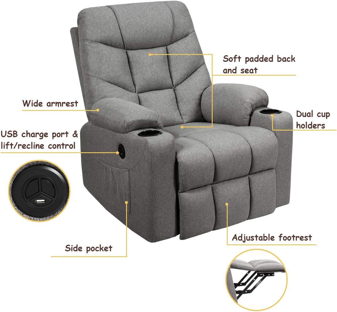 Power Lift Recliner Chair, Electric Living Room Sofa for Elderly w/ 8 PointMassage&