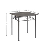 3-Piece Metal and Wood Indoor Modern Square Dining Table Furniture Set