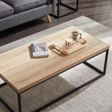 Natural Oak Coffee Table for Living Room, 47" Modern Industrial Rectangular Wood