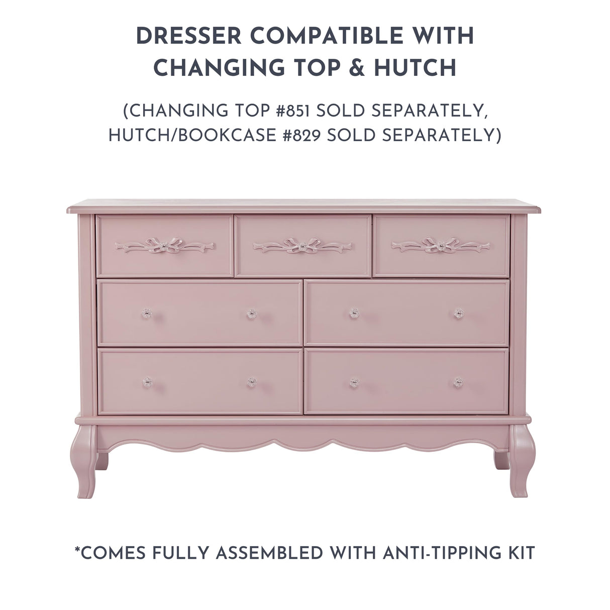 Evolur Aurora 7 Drawer Double Dresser, Dusty Rose