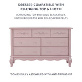 Evolur Aurora 7 Drawer Double Dresser, Dusty Rose