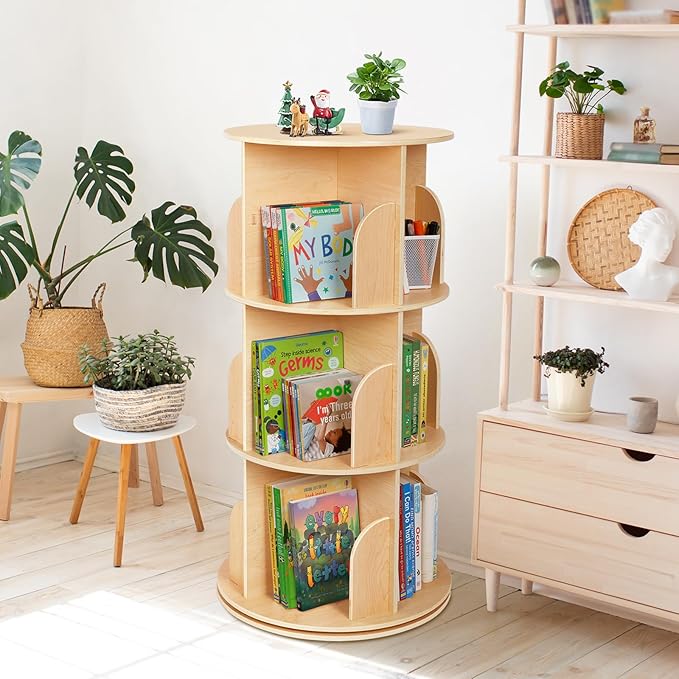 Rotating Bookshelf for Kids, 360° Spinning Bookshelf Tower with Imagination-Boosting and Large Capacity Design