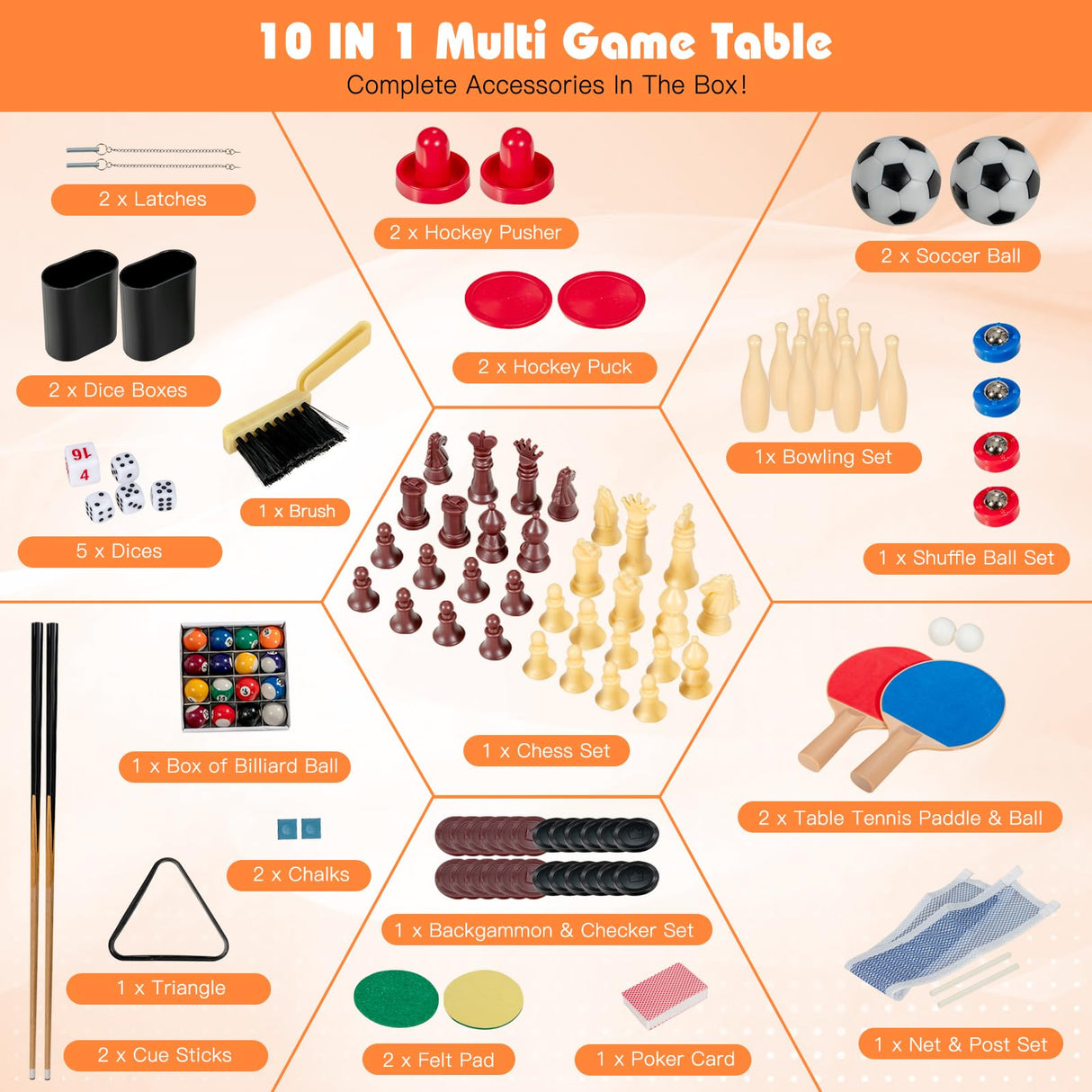 Multi Game Table, 10 in 1 Combo Game Table w/Foosball Table, Air Hockey