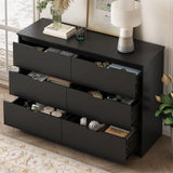 Black Dresser for Bedroom, 6 Drawer Dresser with Wide Drawer, Wood Dressers & Chests of Drawers for Hallway, Entryway.