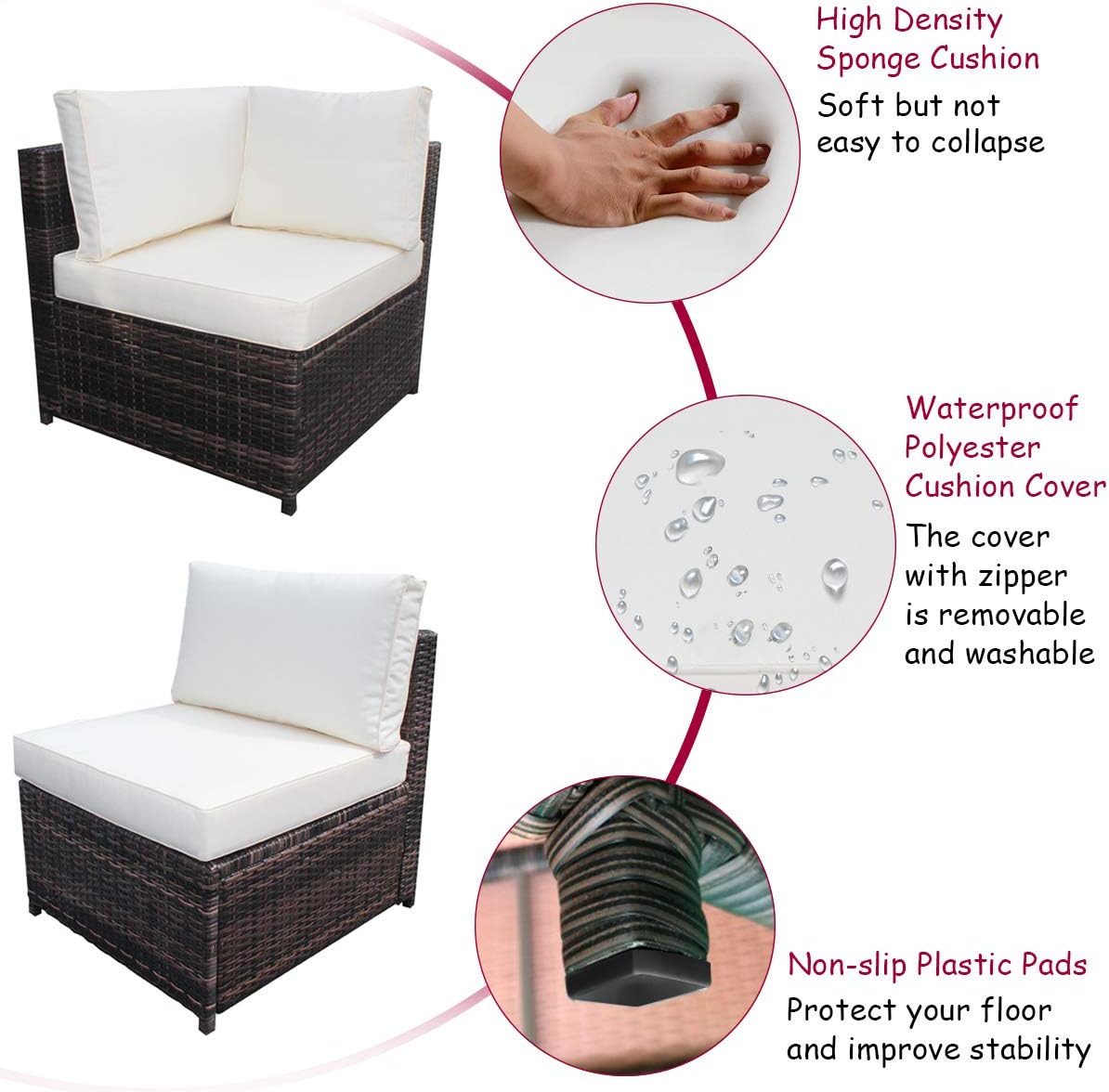 Tangkula 6 Piece Wicker Patio Furniture Set, Outdoor All Weather PE Rattan Conversation Set w/Tempered Glass Coffee Table, Sectional Sofa Set w/Comfortable Cushions for Backyard, Garden (White)