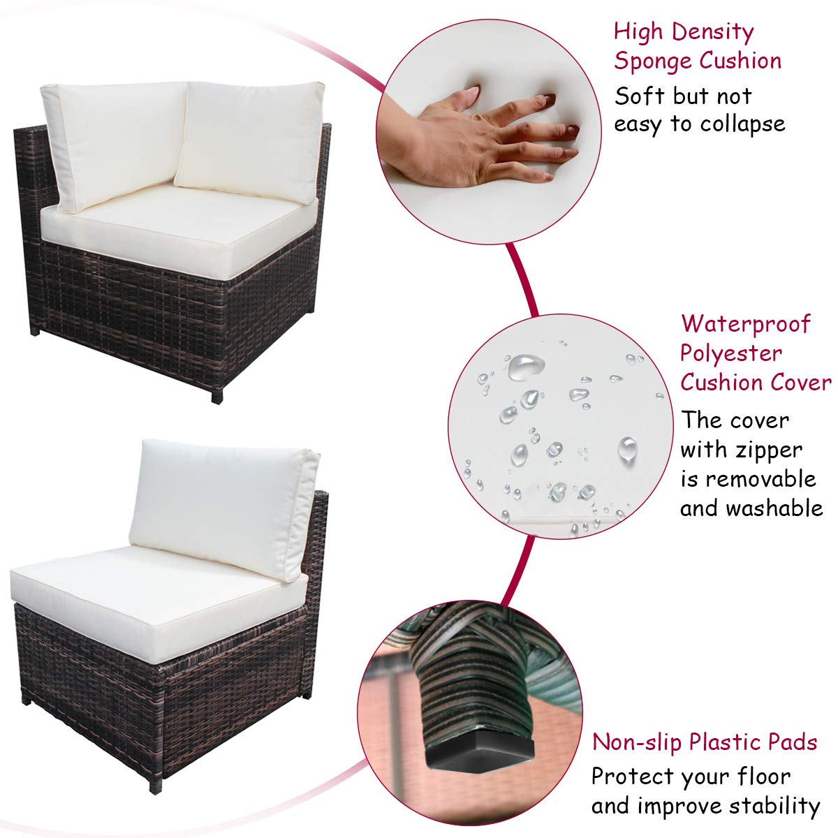 Tangkula 6 Piece Wicker Patio Furniture Set, Outdoor All Weather PE Rattan Conversation Set w/Tempered Glass Coffee Table, Sectional Sofa Set w/Comfortable Cushions for Backyard, Garden (White)