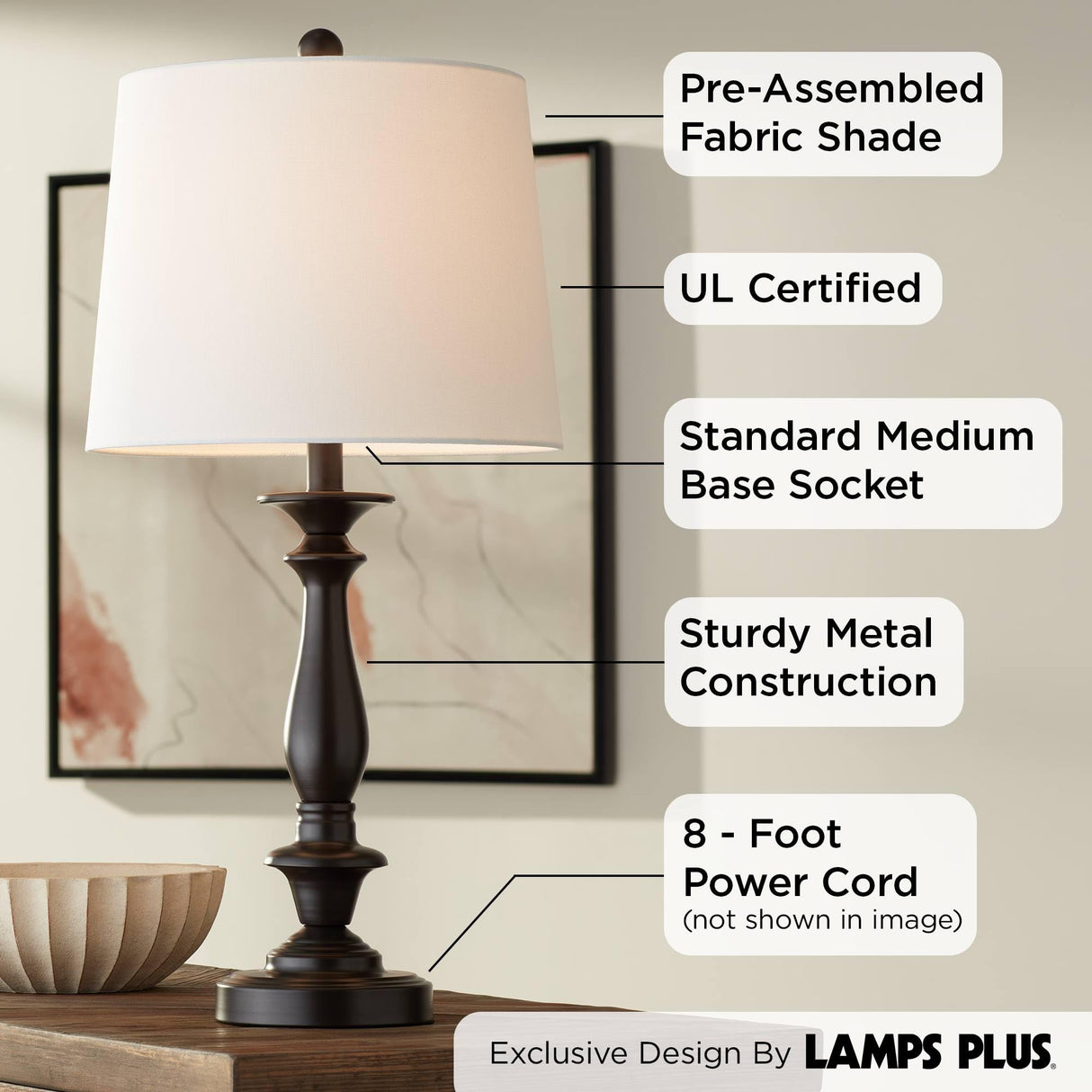 Regency Hill Percy Traditional Table Lamps 26" Tall Set of 2 Dark Bronze Brown Metal Candlestick White Tapered Drum Shade for Bedroom Living Room House Home Bedside Nightstand Office Family