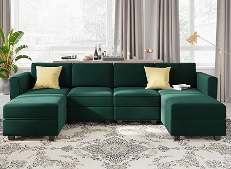 Modular Sectional Sofa with Reversible Chaises Velvet U Shaped Sectional