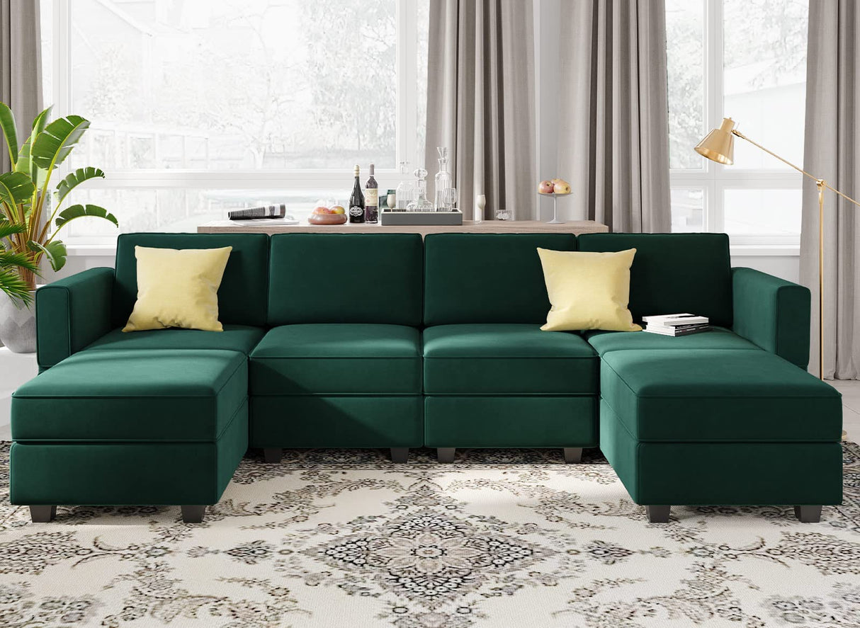 Modular Sectional Sofa Oversized U Shaped Sectional Couch with Reversible Chaise Velvet