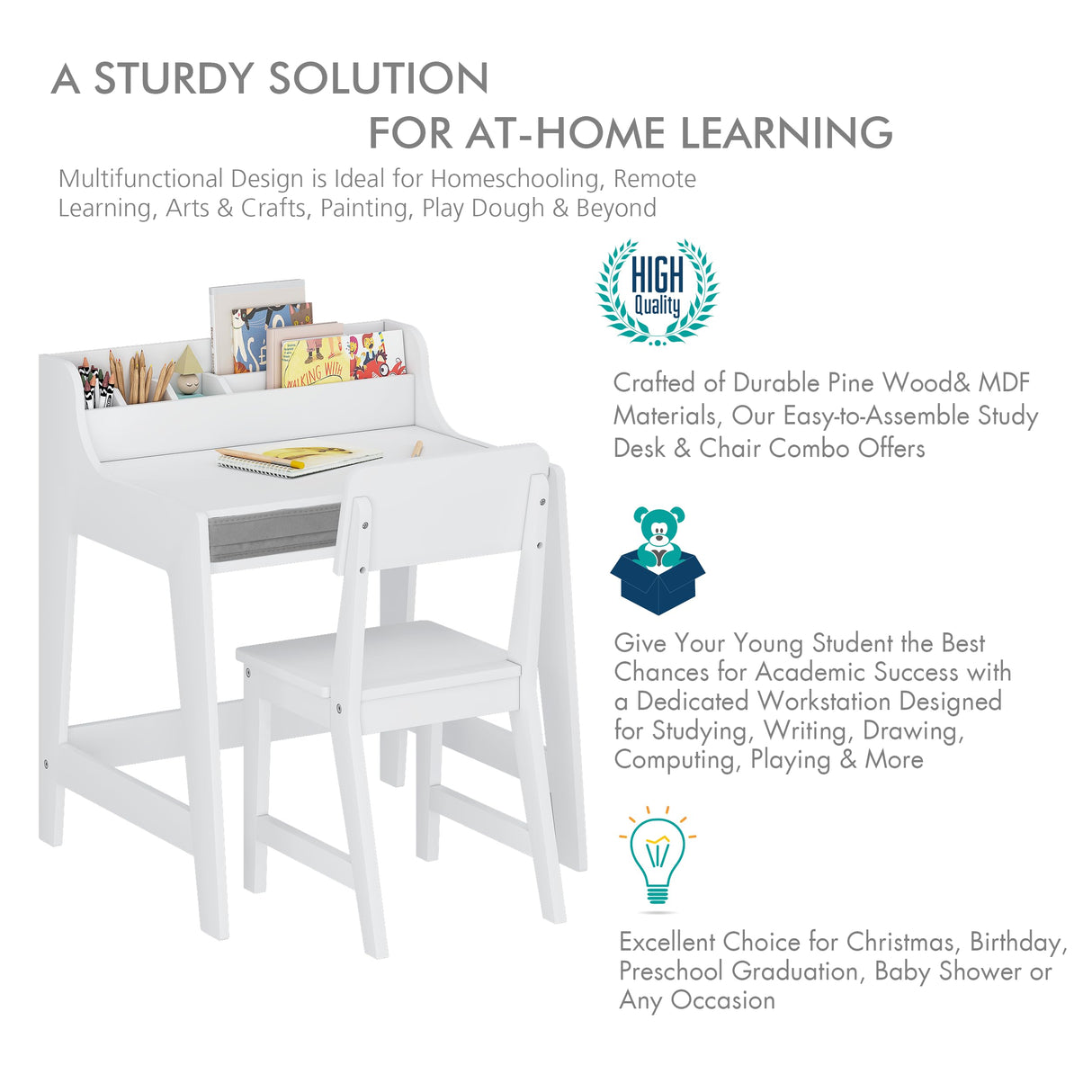 Kids Desk and Chair Set, Study Desk for Kids with Storage Bins