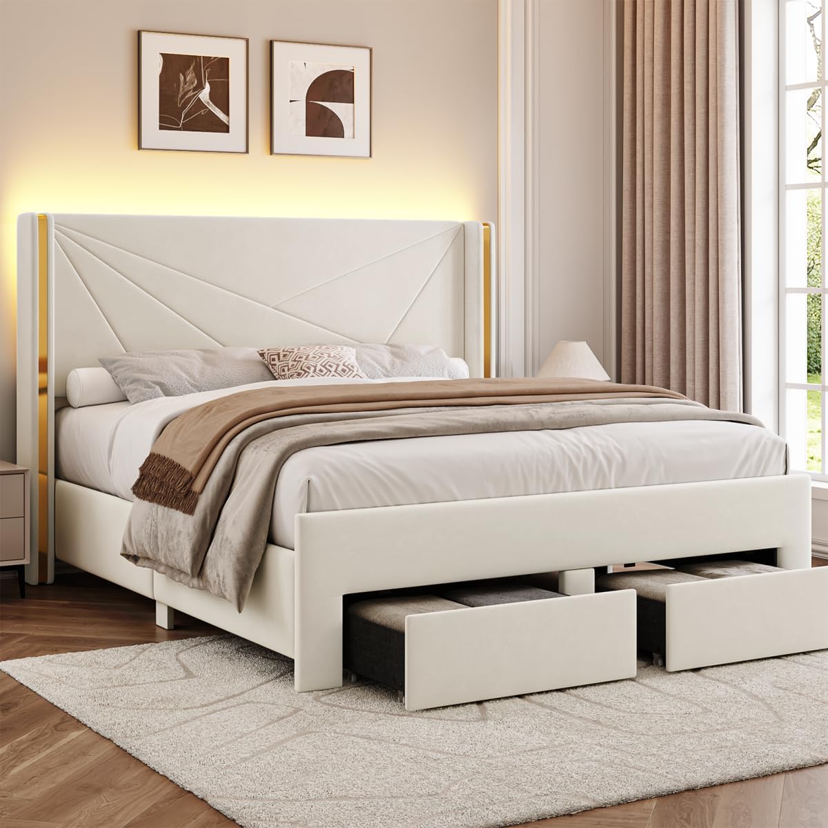 Full Size Platform Bed with Storage Drawers & LED Lights