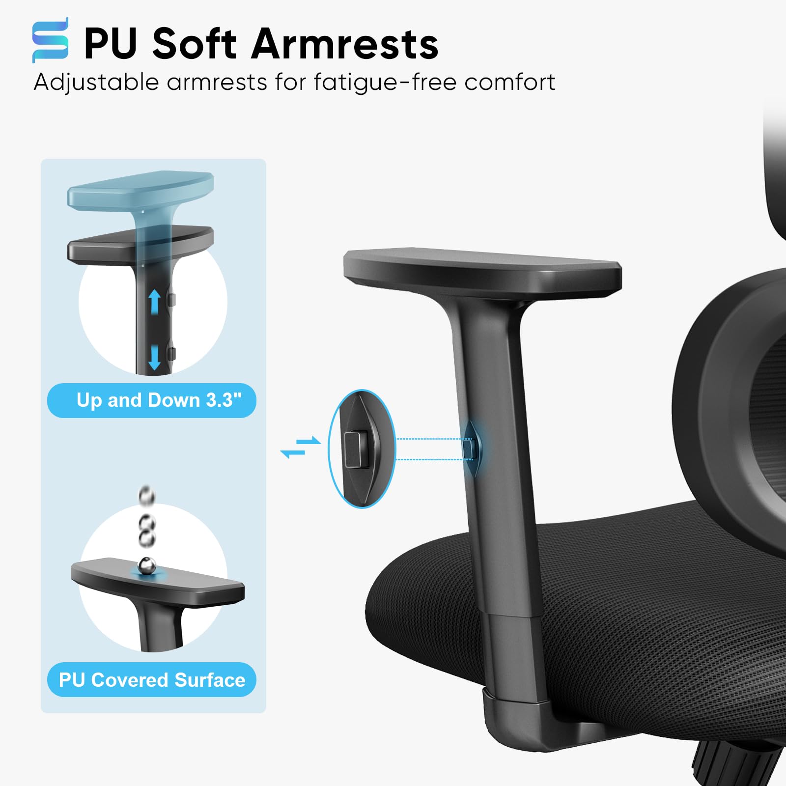 Ergonomic Office Chair, High Back Mesh Desk Chair with Lumbar Support and Adjustable Headrest