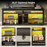 70 Inch TV Stand with LED Lights - Modern Entertainment Center with Storage