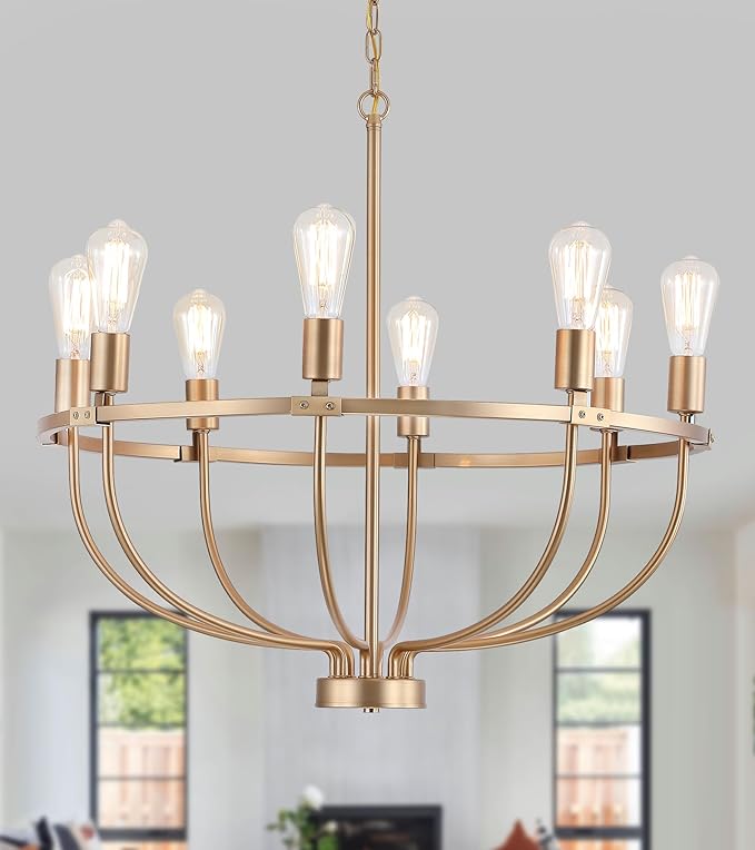 Large Farmhouse Wagon Wheel Chandelier,Black Industrial Round 12 Lights Dining Room