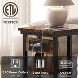 End Table with Charging Station and 2 USB Ports, C Table Storage Shelves, Couch Side Table