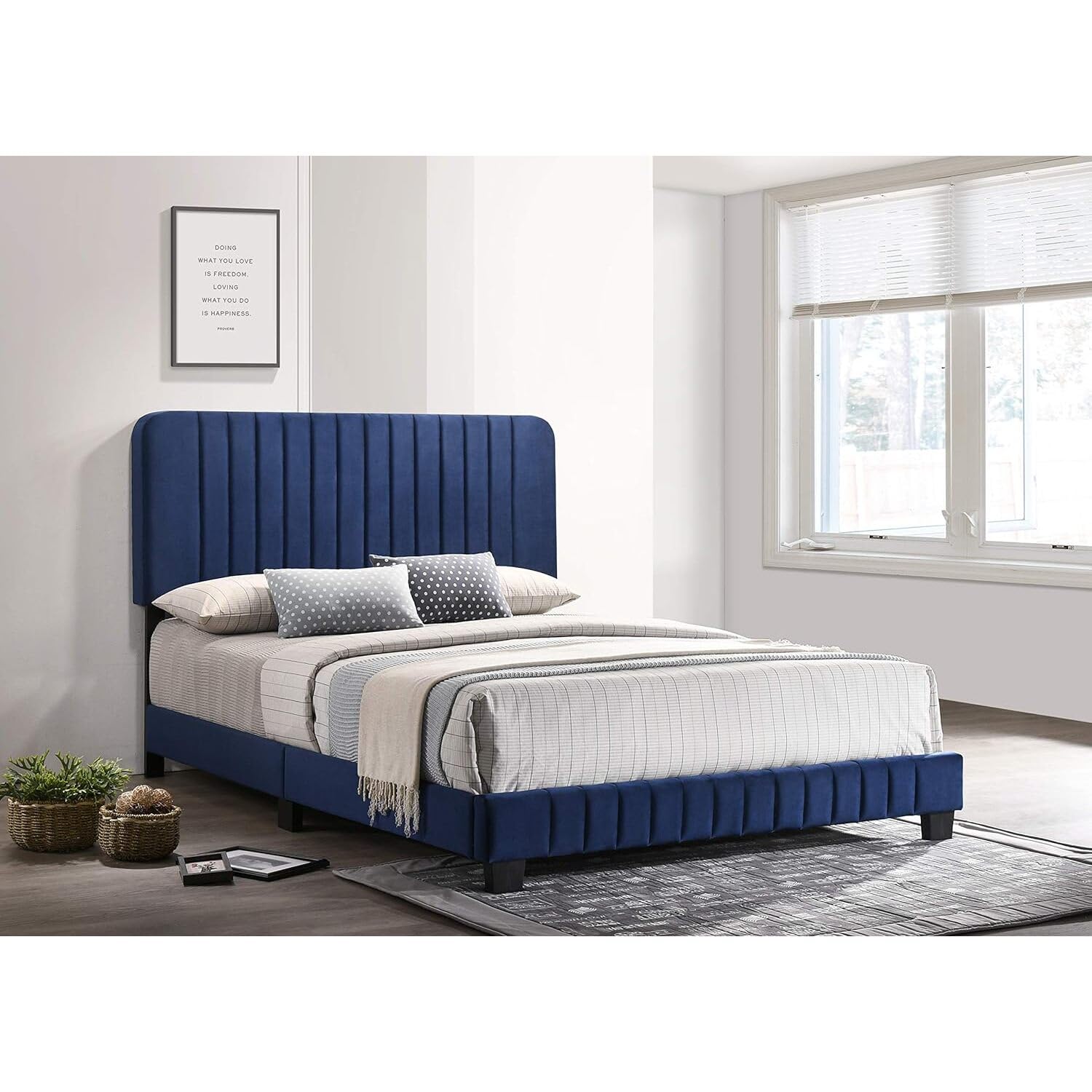 Lodi Velvet Upholstered Full Bed in Navy Blue