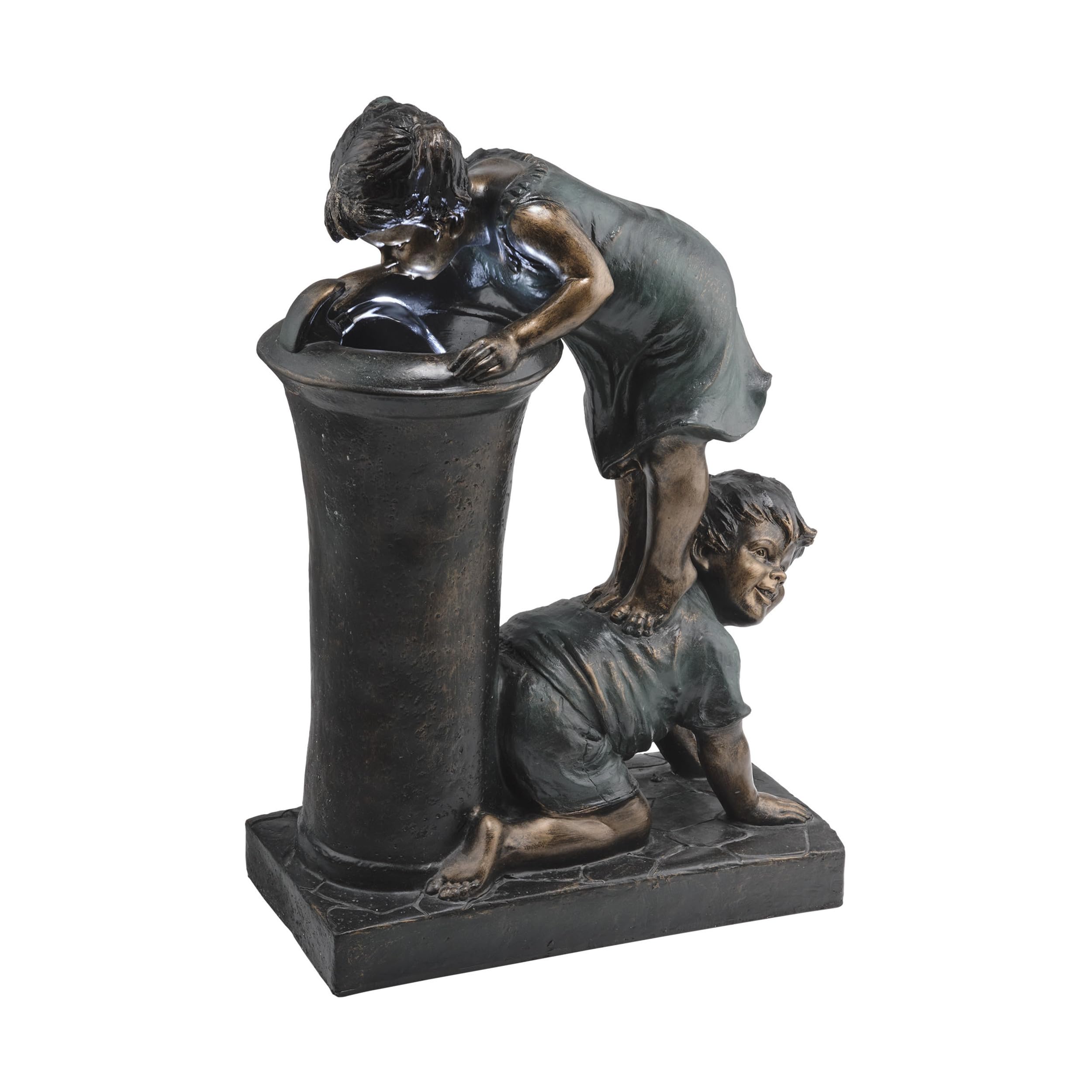 GXT472 27" Outdoor Floor Joyful Boy and Girl Drinking Water Fountain, Playful Garden
