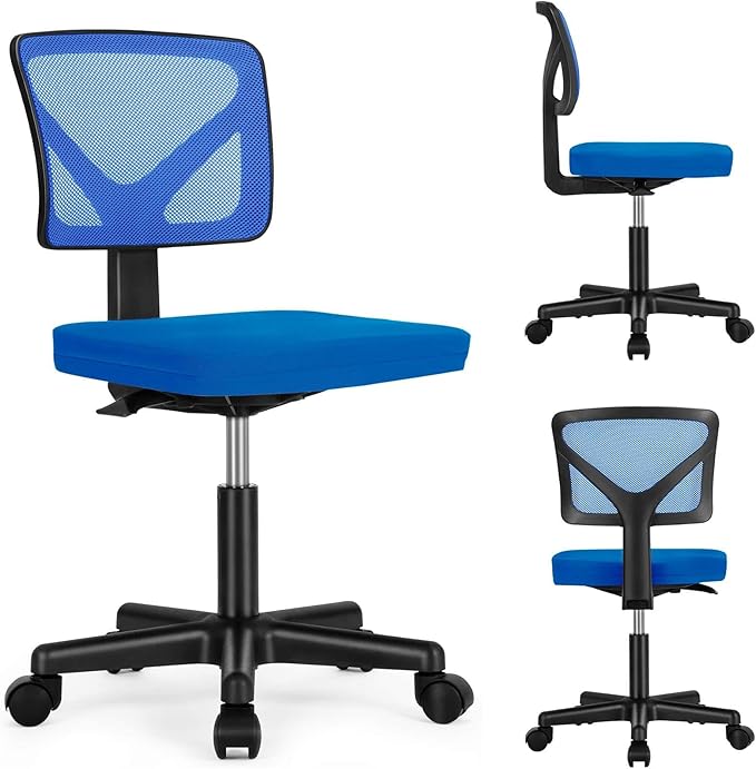 Mesh Armless Office Chair,Swivel Rolling Computer Chair No Arms with Lumbar Support